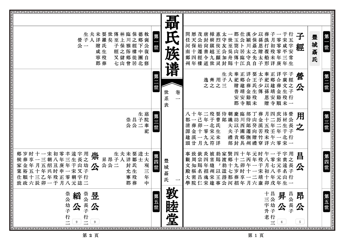 丰城聂氏族谱欧式世系表样图